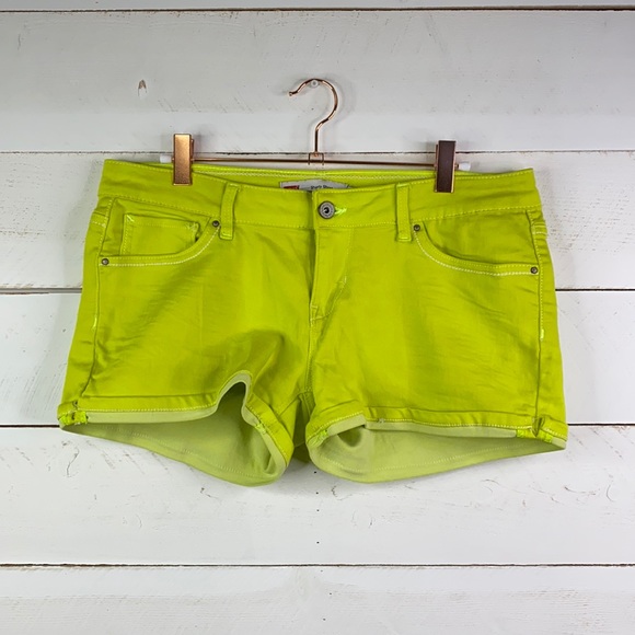 Levi's Pants - LEVI’S Neon Yellow Cuffed Shorty Short Shorts Low Rise Size 11